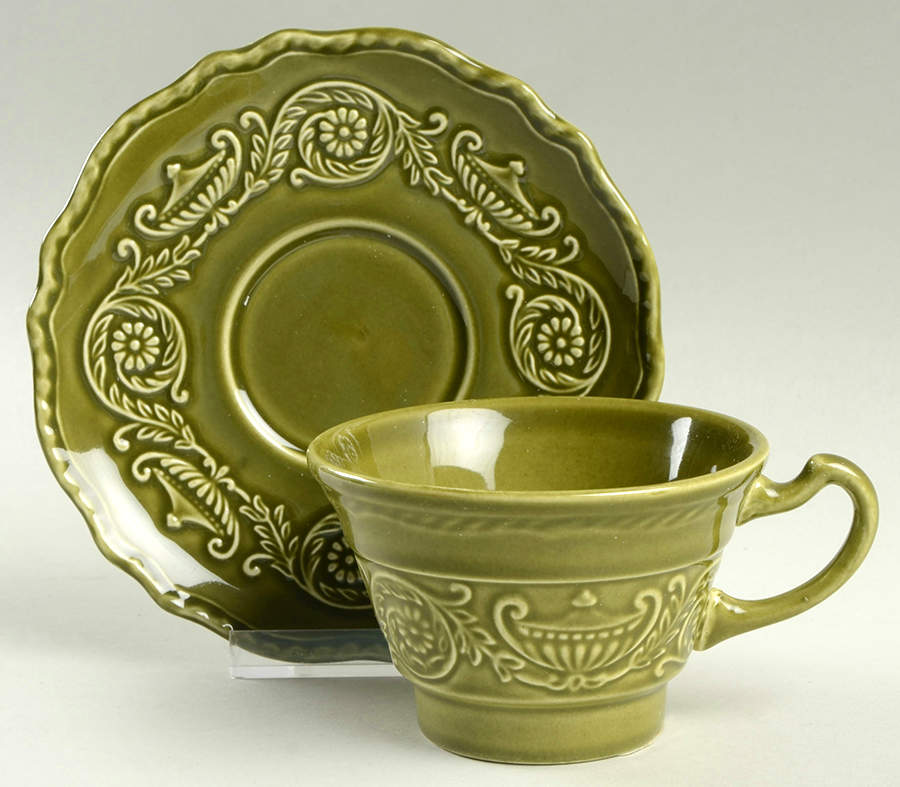 Regency Green Flat Cup & Saucer Set by Canonsburg-1