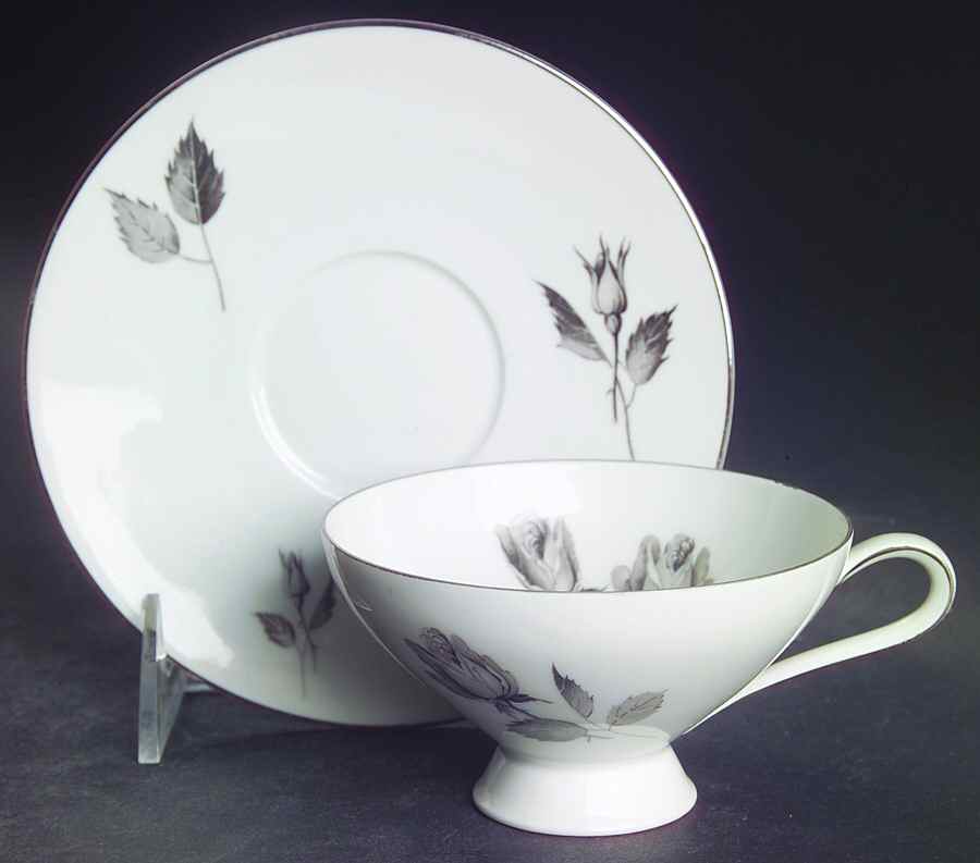 Silhouette Rose Footed Cup & Saucer Set by Cathedral-1