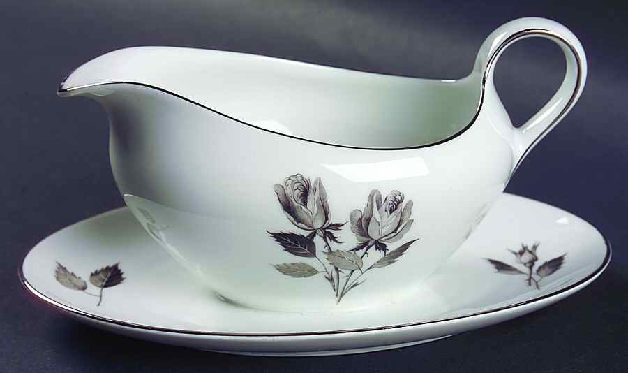 Silhouette Rose Gravy Boat with Attached Underplate by Cathedral-1