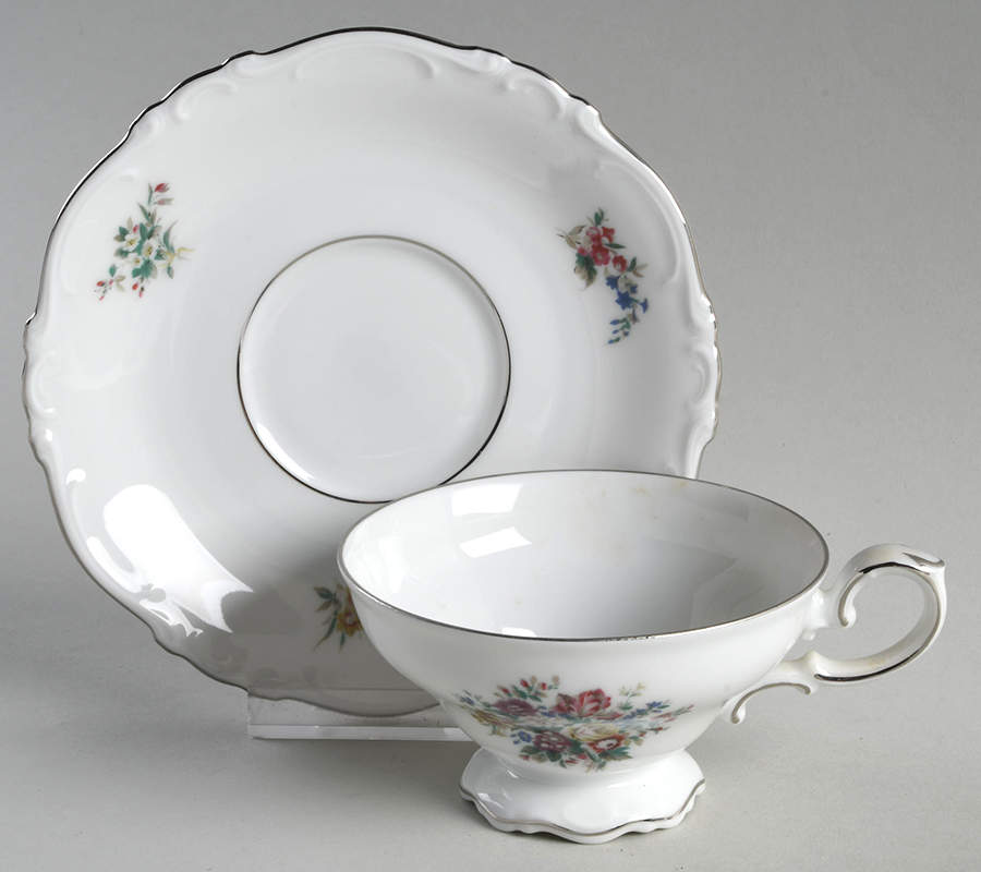Bouquet Footed Cup & Saucer Set by Crown Bavaria-1