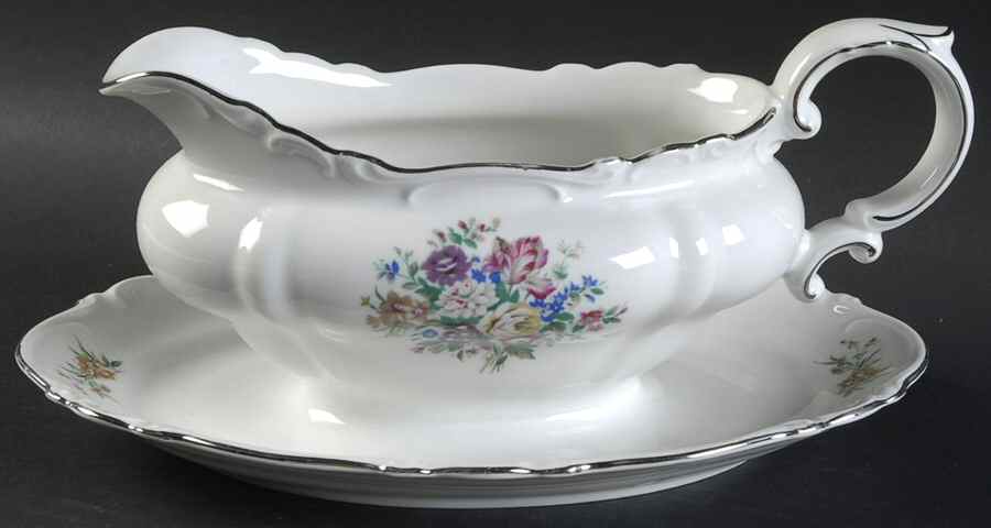 Bouquet Gravy Boat with Attached Underplate by Crown Bavaria-1