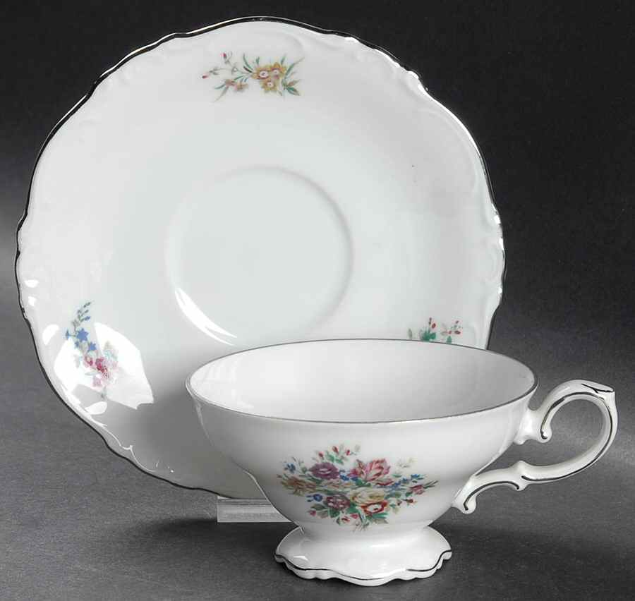 Bouquet Footed Cup & Saucer Set by Crown Bavaria-1