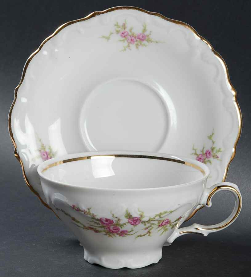 Moss Rose Flat Cup & Saucer Set by Crown Bavaria-1