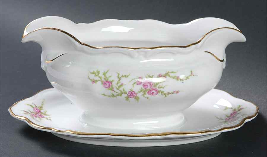 Moss Rose Gravy Boat with Attached Underplate by Crown Bavaria-1