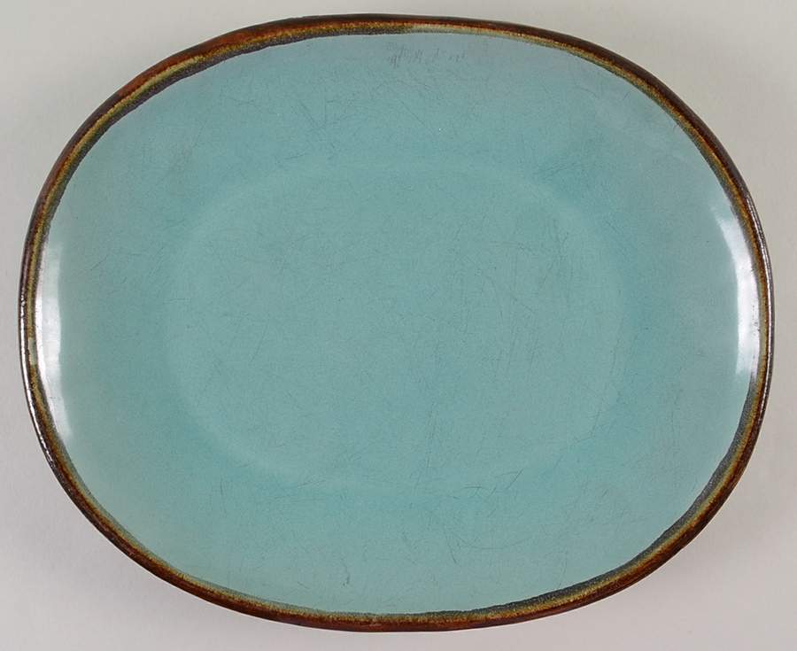 Country Fare (Ribbed Back, Unglazed Ring) 11" Oval Serving Platter by Carbone-1