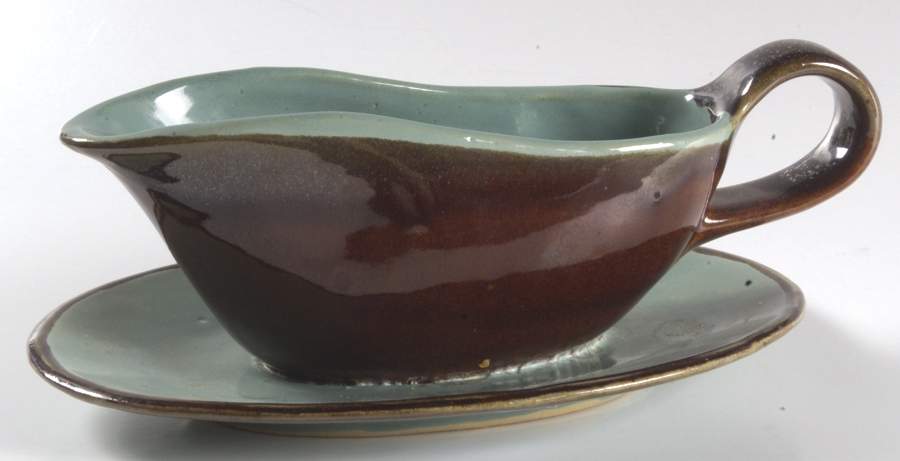 Country Fare (Ribbed Back, Unglazed Ring) Gravy Boat with Attached Underplate by Carbone-1