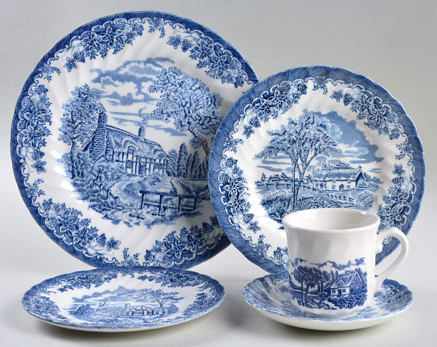 The Brook Blue (Made in England) 5 Piece Place Setting by Churchill-1