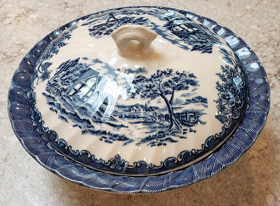 The Brook Blue (Made in England) Round Covered Vegetable by Churchill-1