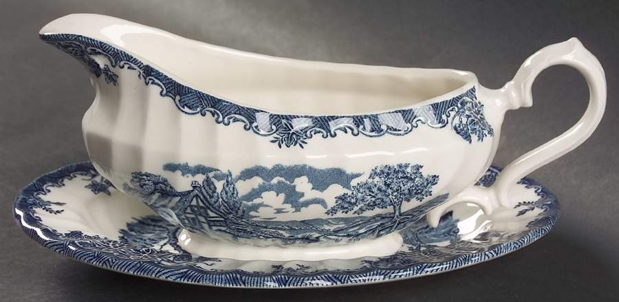 The Brook Blue (Made in England) Gravy Boat & Underplate/Relish by Churchill-1
