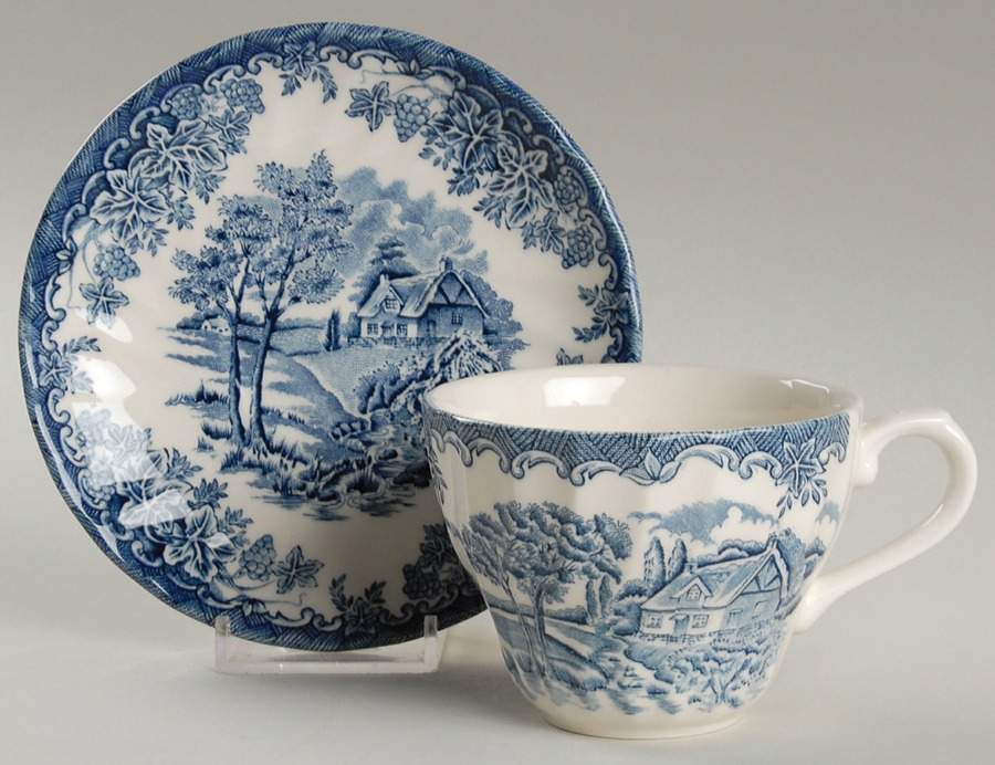 The Brook Blue (Made in England) Flat Cup & Saucer Set by Churchill-1