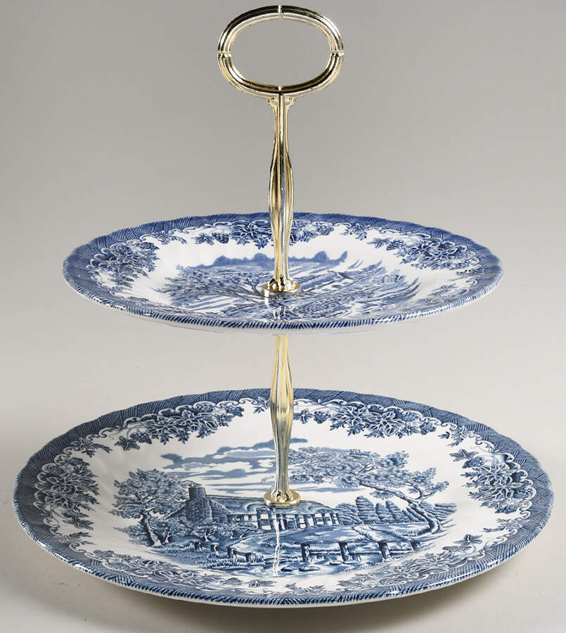 The Brook Blue (Made in England) 6 5/8"-10"  2 Tiered Serving Tray (Dp, Sp) HC by Churchill-1