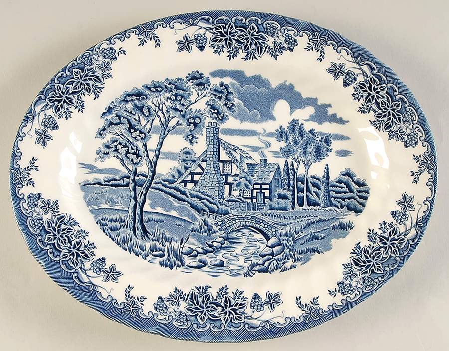 The Brook Blue (Made in England) 12" Oval Serving Platter by Churchill-1