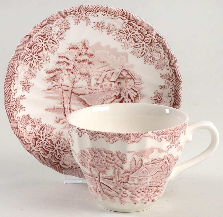 The Brook Pink (Made in England) Flat Cup & Saucer Set by Churchill-1