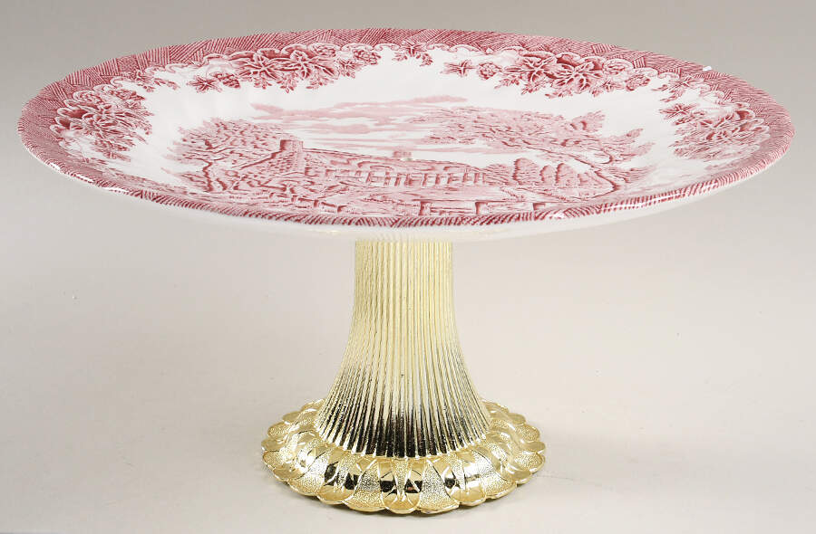 The Brook Pink (Made in England) Cake Stand with 4"-5" Metal Pedestal  Hc by Churchill-1