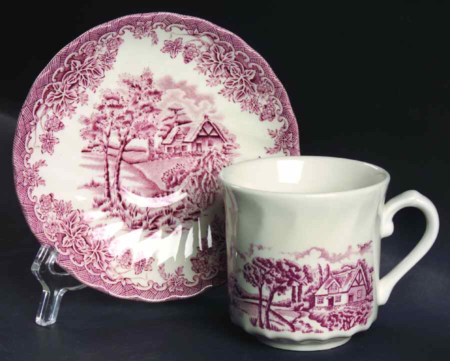 The Brook Pink (Made in England) Flat Cup & Saucer Set by Churchill-1