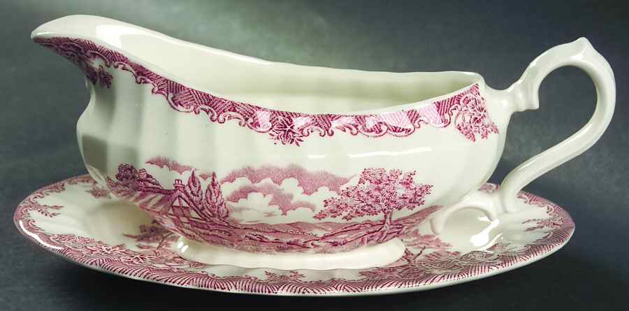 The Brook Pink (Made in England) Gravy Boat & Underplate/Relish by Churchill-1