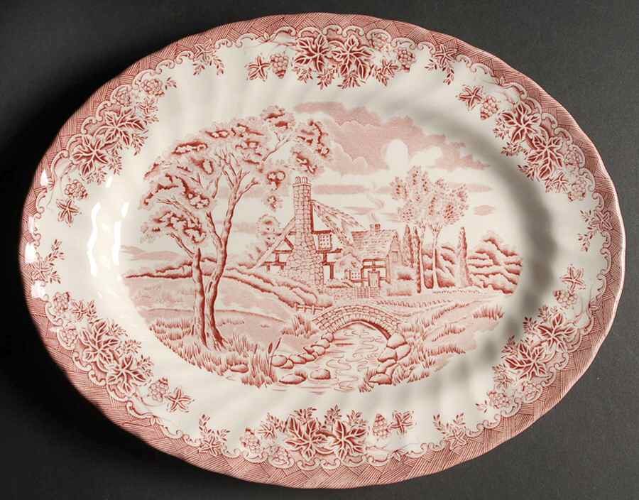 The Brook Pink (Made in England) 12" Oval Serving Platter by Churchill-1