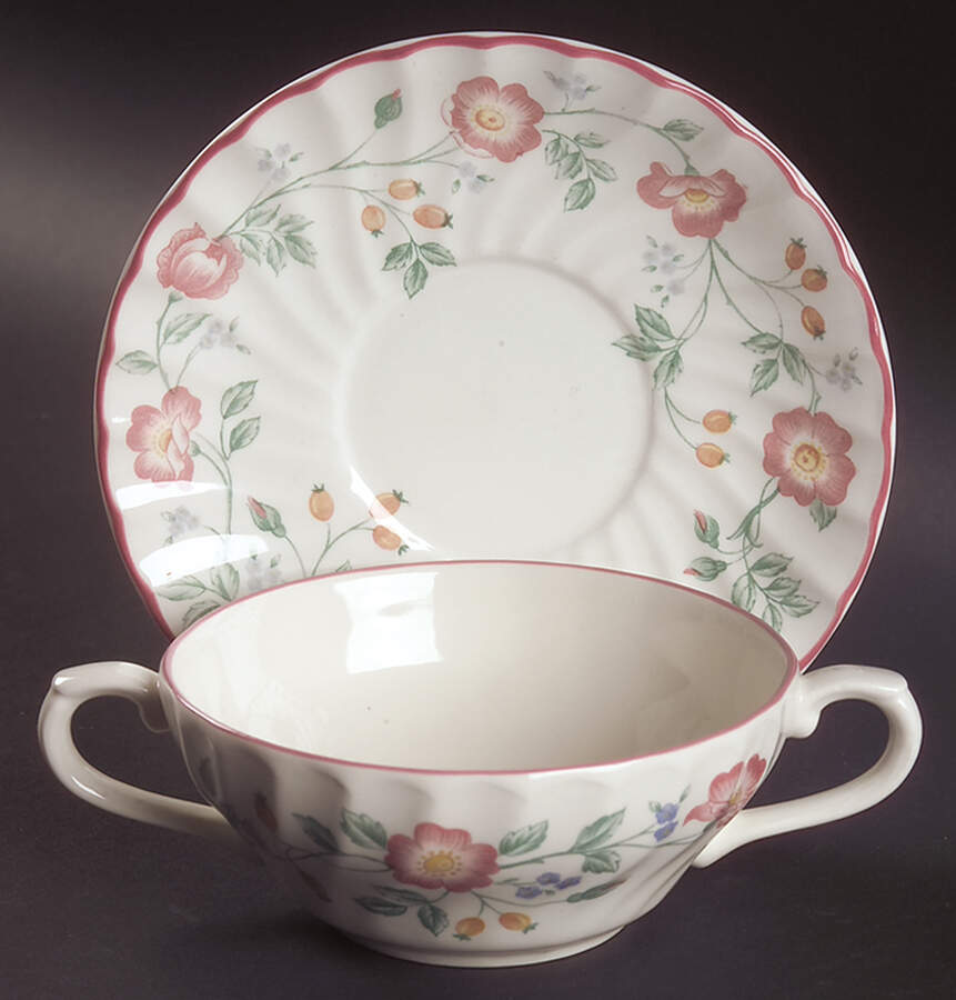 Briar Rose Flat Cream Soup Bowl & Saucer Set by Churchill-1