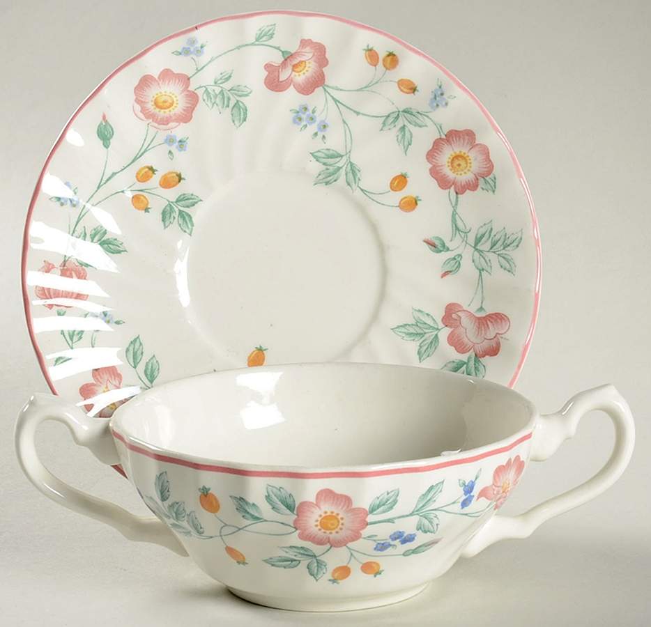 Briar Rose Flat Cream Soup Bowl & Saucer Set by Churchill-1