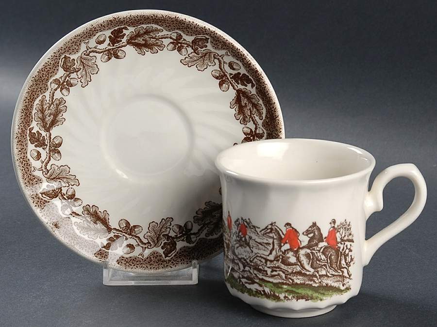 Country Life Brown Multicolor Flat Cup & Saucer Set by Churchill-1