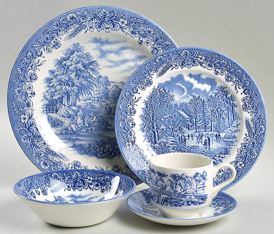 Currier & Ives Blue 5 Piece Place Setting by Churchill-1