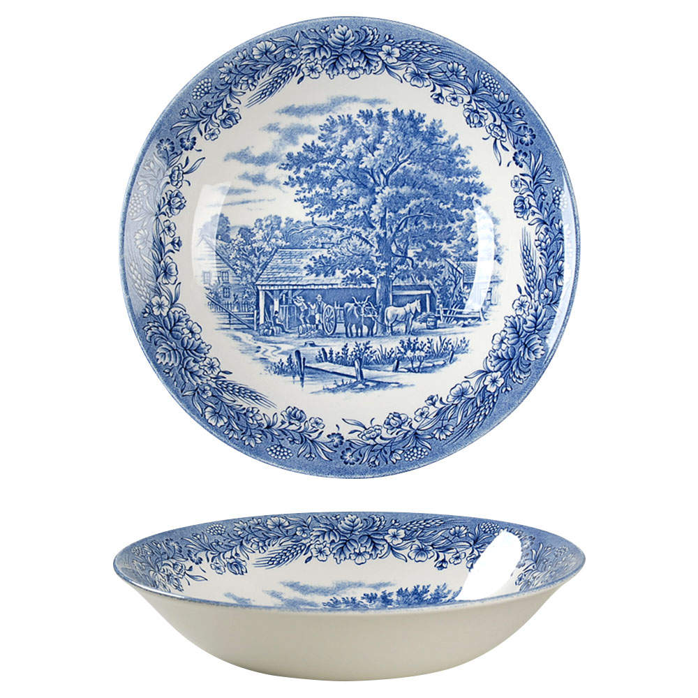 Currier & Ives Blue 9" Individual Pasta Bowl by Churchill-1