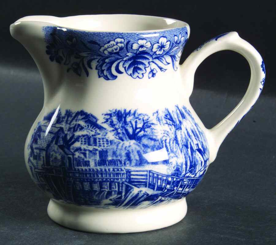 Currier & Ives Blue Creamer by Churchill-1