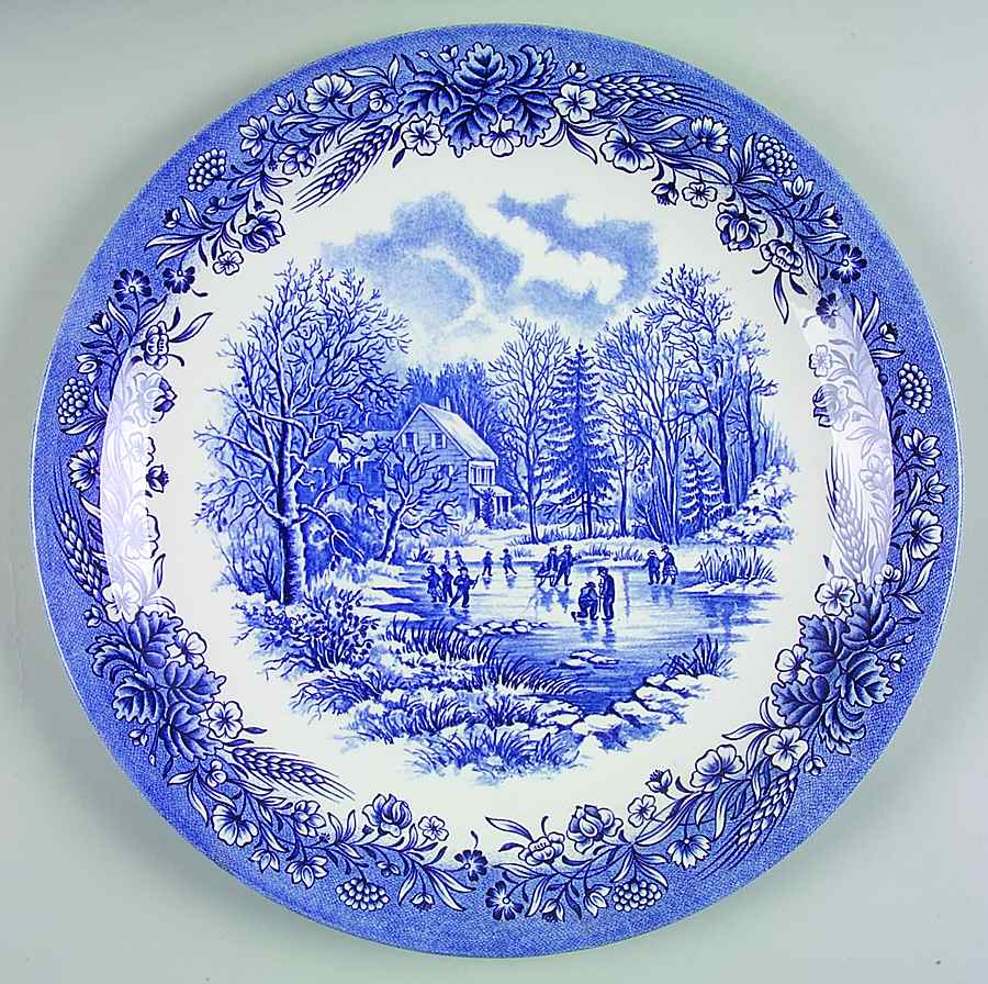 Currier & Ives Blue 12" Chop Plate (Round Platter) by Churchill-1