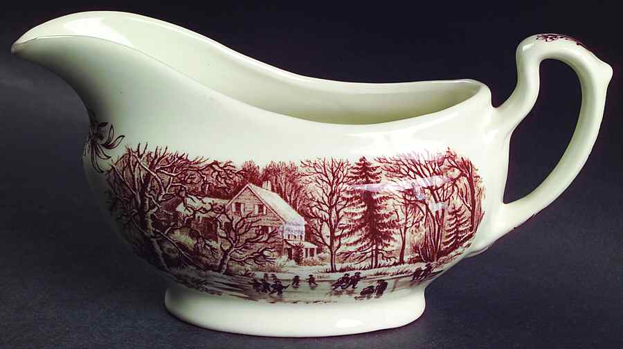 Currier and Ives Brown Gravy Boat by Churchill-1