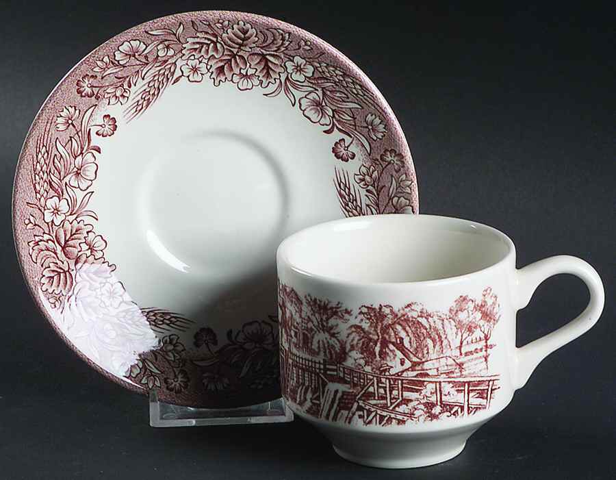 Currier and Ives Brown Flat Cup & Saucer Set by Churchill-1