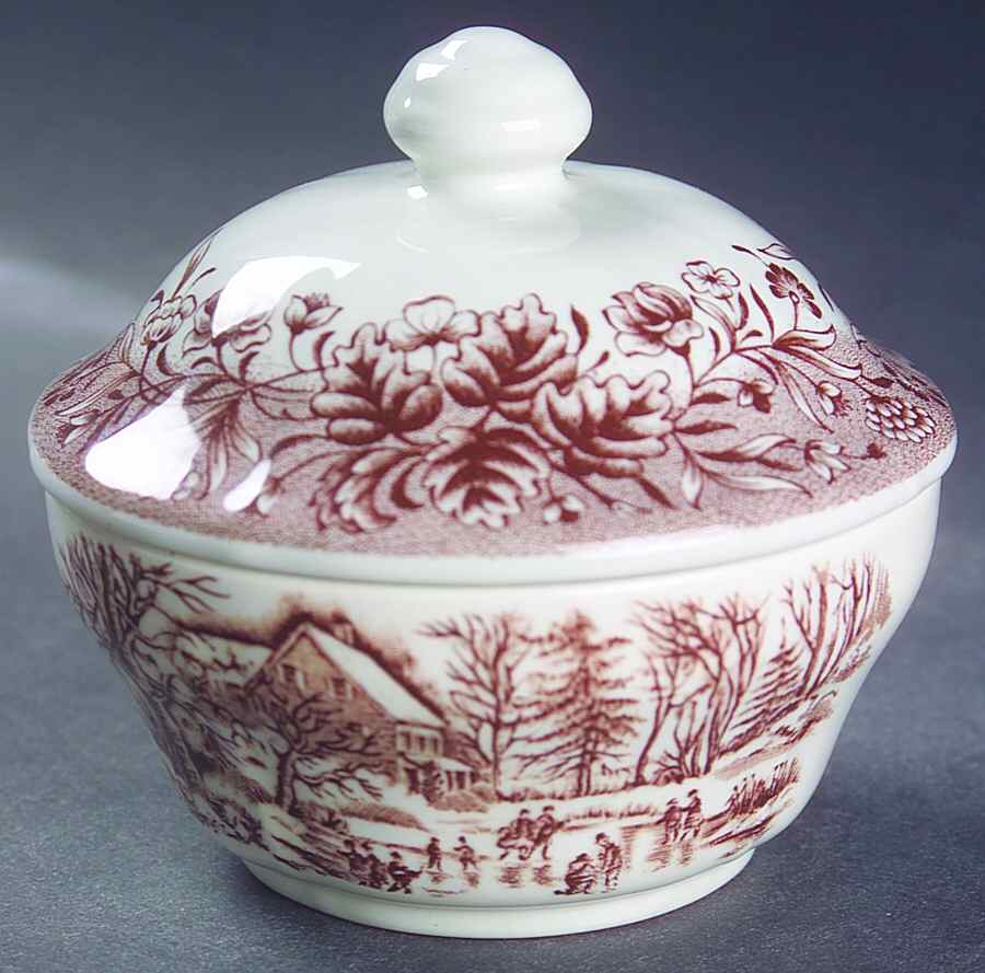Currier and Ives Brown Sugar Bowl & Lid by Churchill-1