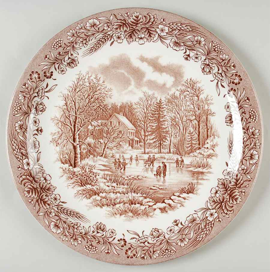 Currier and Ives Brown 12" Chop Plate (Round Platter) by Churchill-1