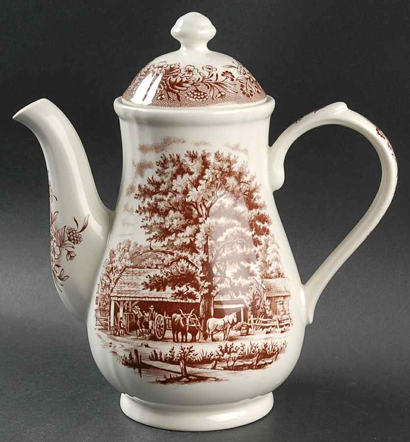 Currier and Ives Brown Coffee Pot & Lid by Churchill-1