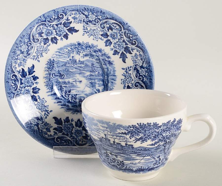English Scene Blue Flat Cup & Saucer Set by Churchill-1