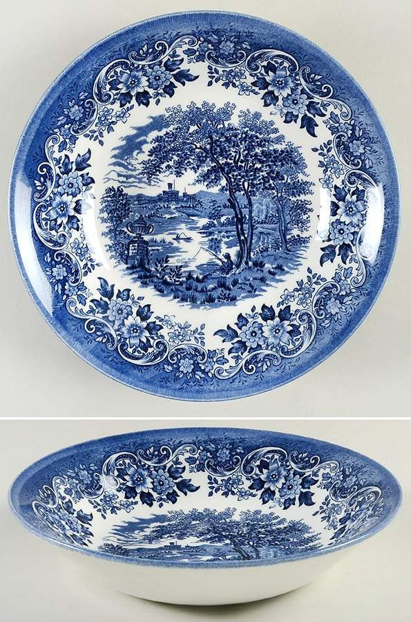 English Scene Blue 9" Individual Pasta Bowl by Churchill-1