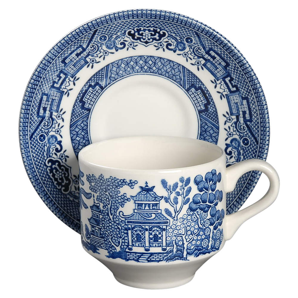 Willow Blue (Georgian Shape) Large Flat Cup & Saucer Set by Churchill-1