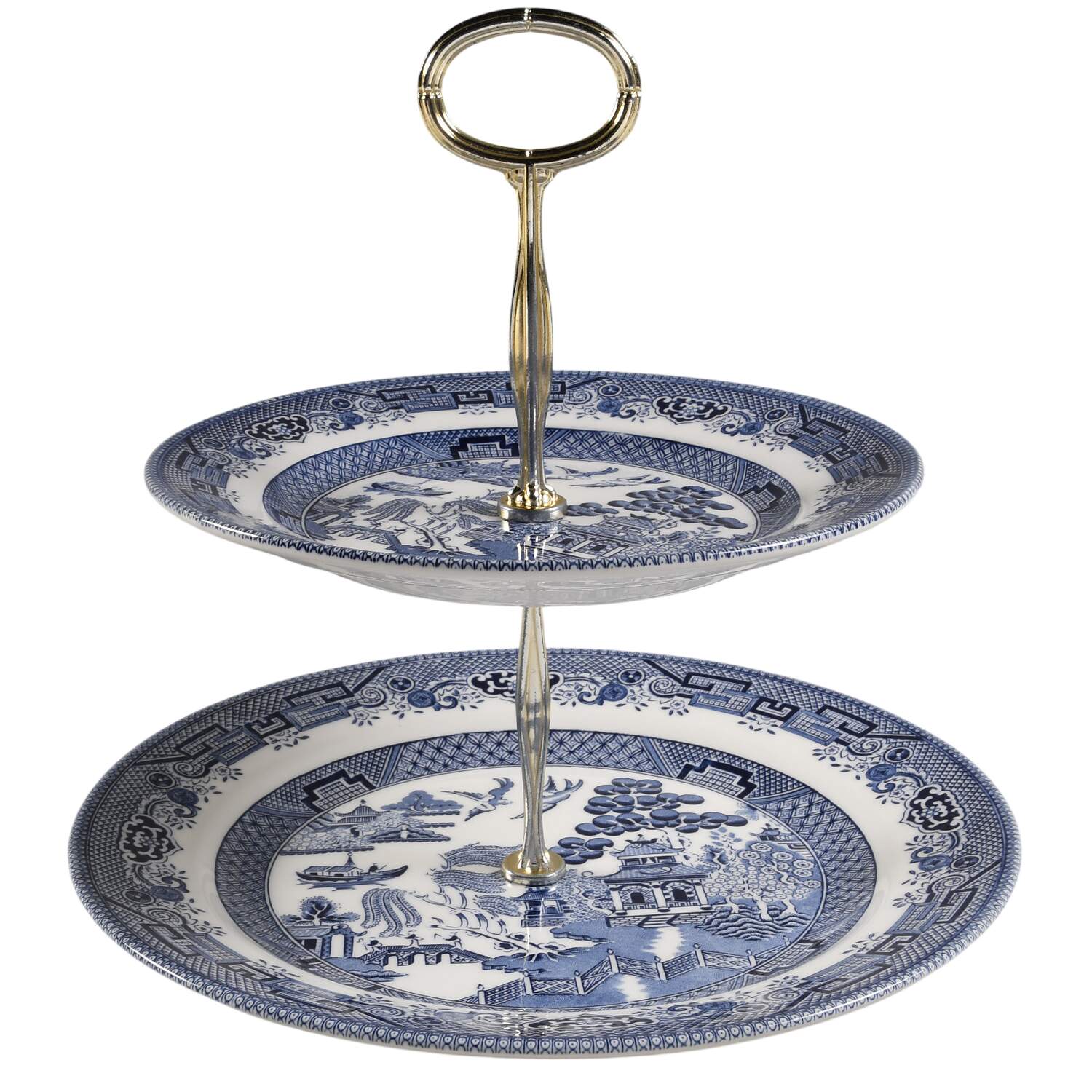 Willow Blue (Georgian Shape) 6 5/8"-10"  2 Tiered Serving Tray (Dp, Sp) HC by Churchill-1