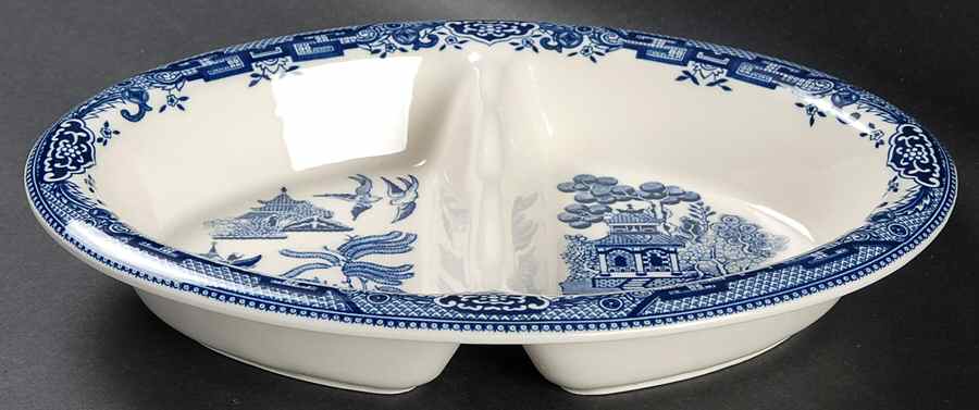 Willow Blue (Georgian Shape) 10" Oval Divided Vegetable Bowl by Churchill-1
