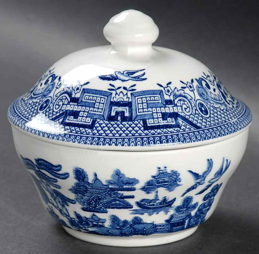 Willow Blue (Georgian Shape) Sugar Bowl & Lid (Uses the Open Sugar As Base) by Churchill-1