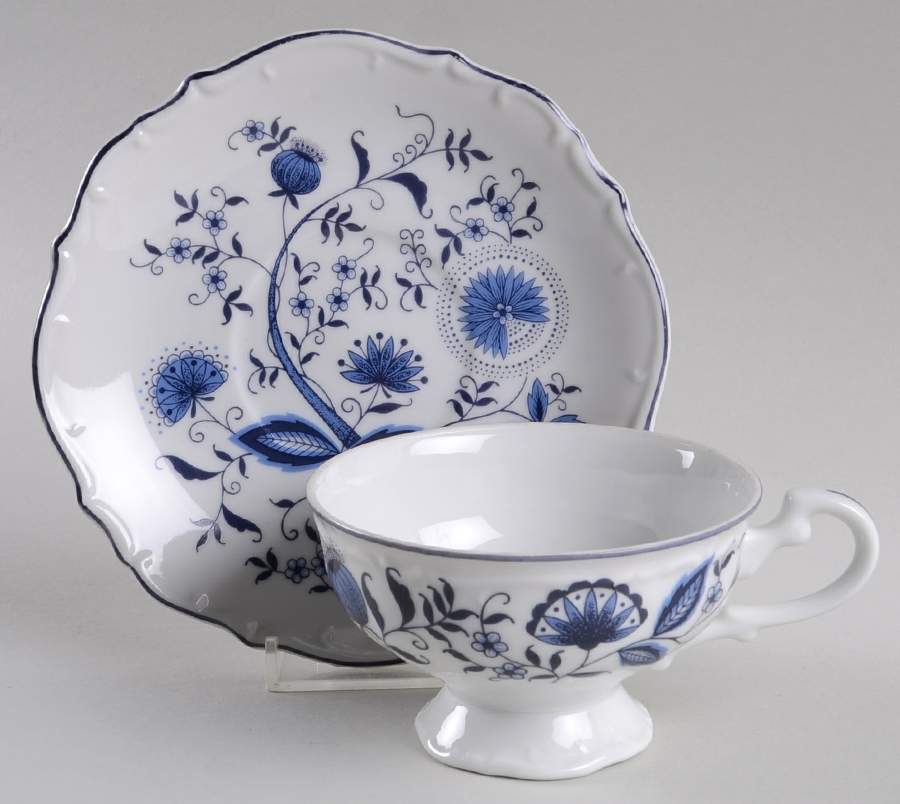 Blue Onion Footed Cup & Saucer Set by Castle Court-1