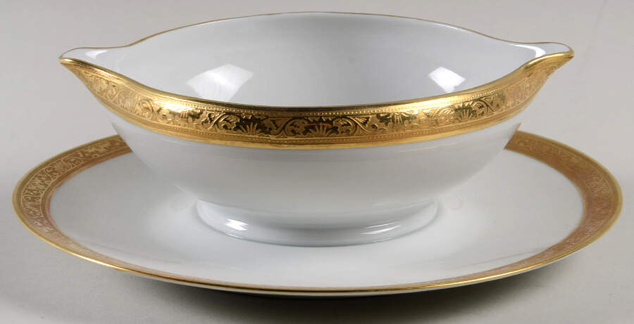 Ambassador Gold Gravy Boat with Attached Underplate by Ceralene-1