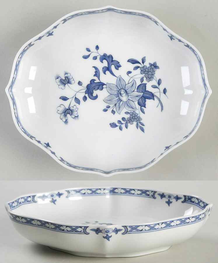 Amphitrite Blue (White Background) Oval Tray, 7" Meissen Cup by Ceralene-1