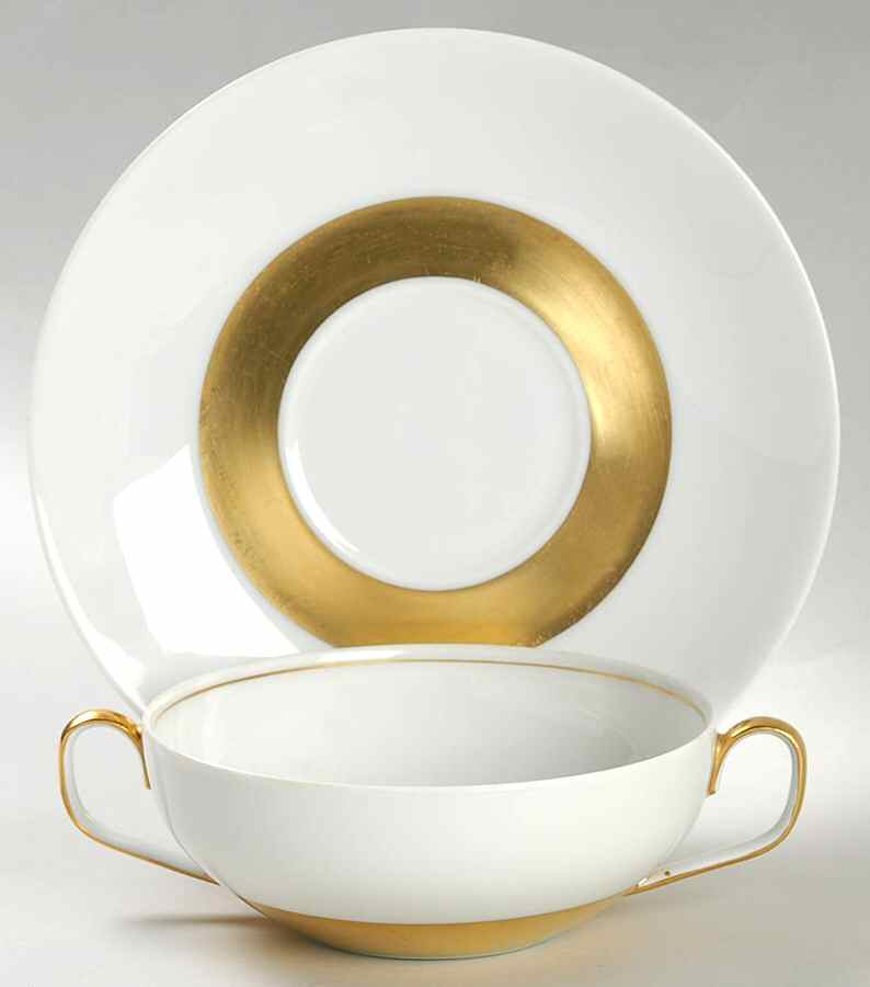 Anneau D'Or Flat Cream Soup Bowl & Saucer Set by Ceralene-1