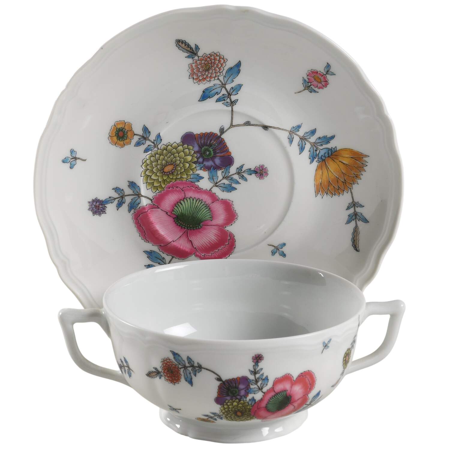 Anemones Footed Cream Soup Bowl & Saucer Set by Ceralene-1