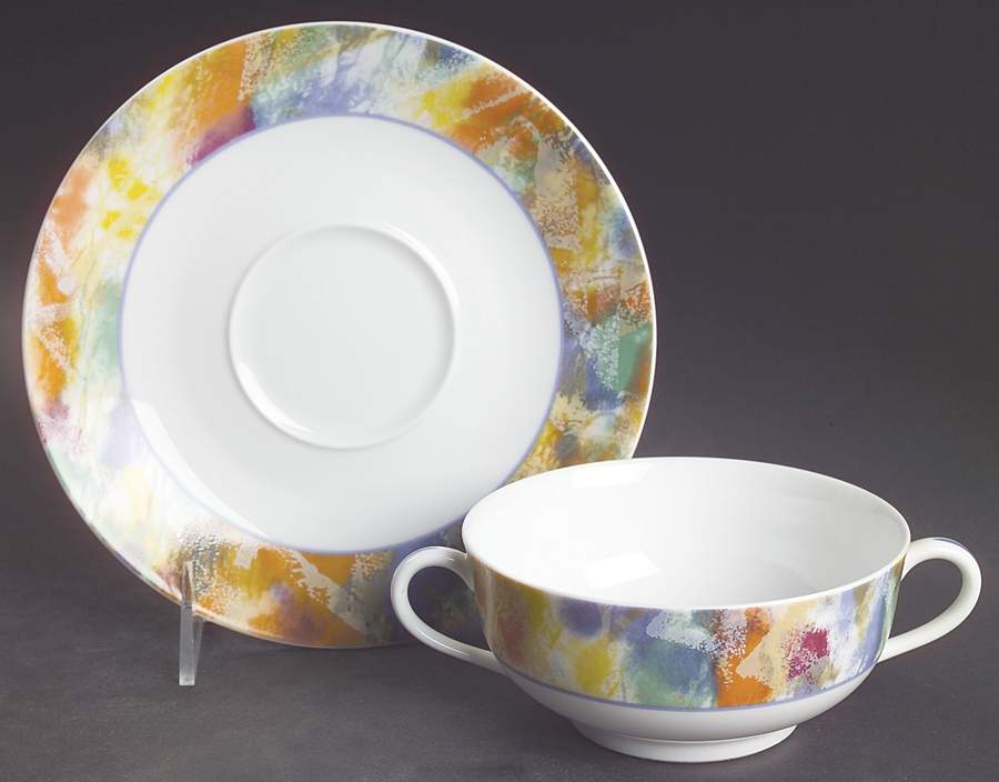 Arlequin Flat Cream Soup Bowl & Saucer Set by Ceralene-1