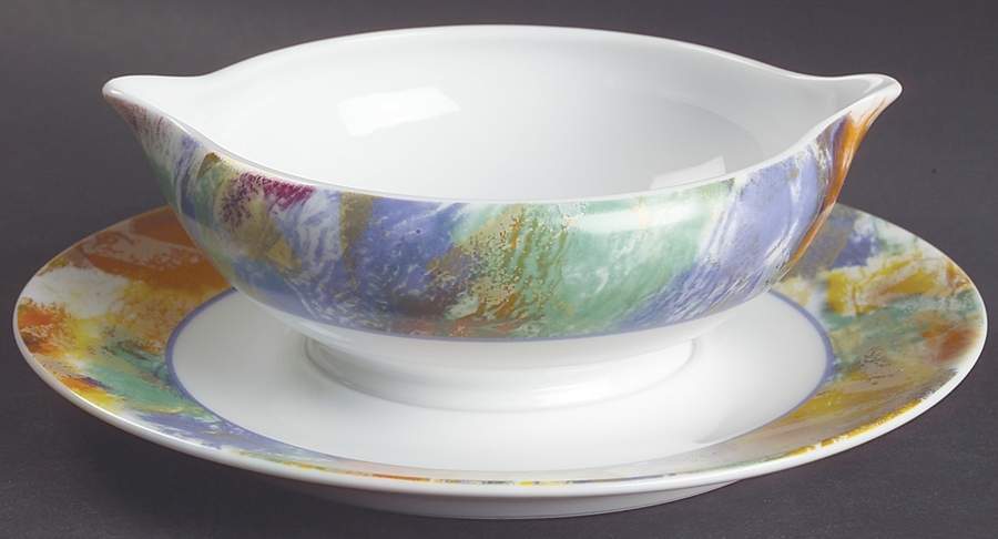 Arlequin Gravy Boat with Attached Underplate by Ceralene-1