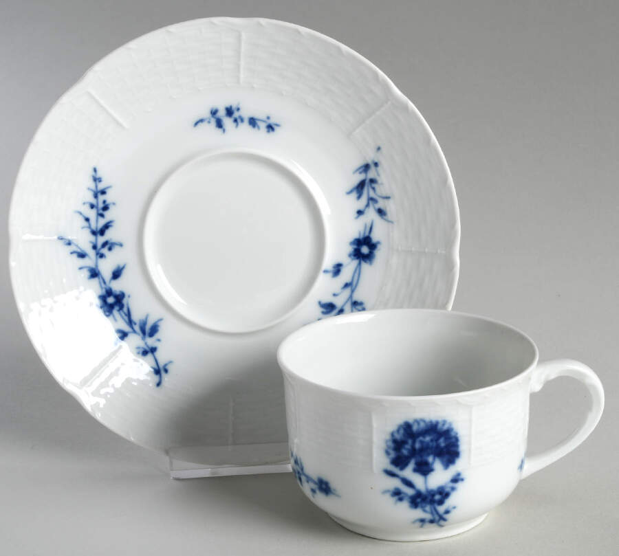 Blue Carnation Flat Cup & Saucer Set by Ceralene-1