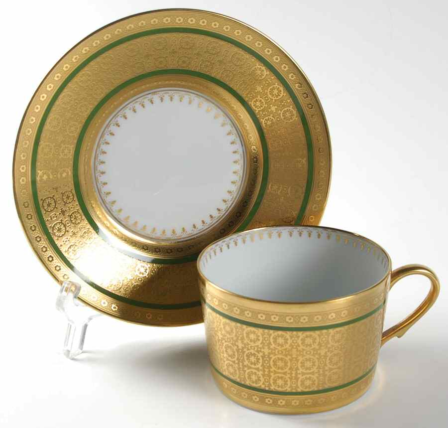 Byzance Green Flat Cup & Saucer Set by Ceralene-1
