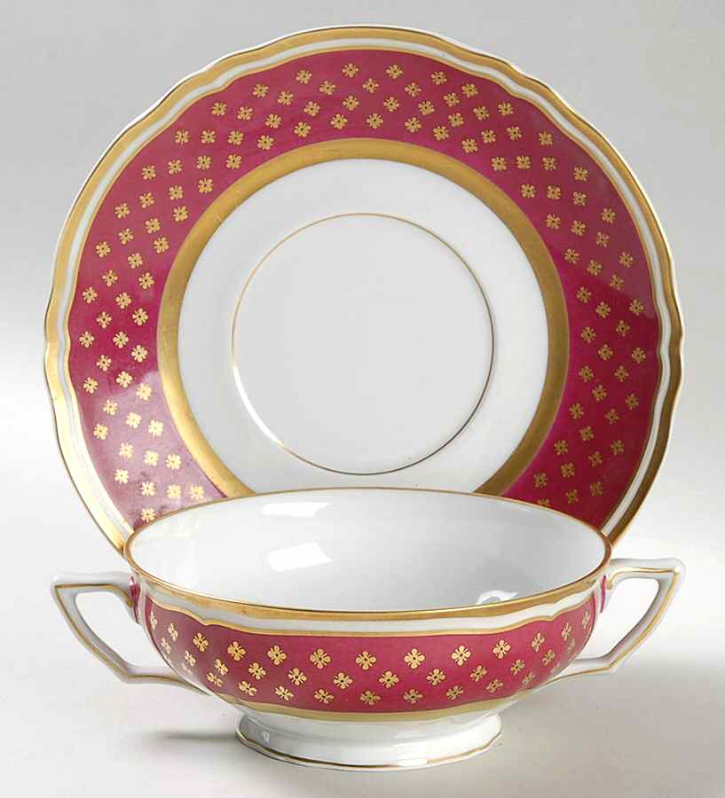 Cardinal Footed Cream Soup Bowl & Saucer Set by Ceralene-1
