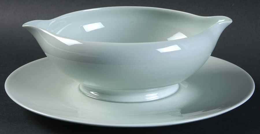 Celadon Gravy Boat with Attached Underplate by Ceralene-1